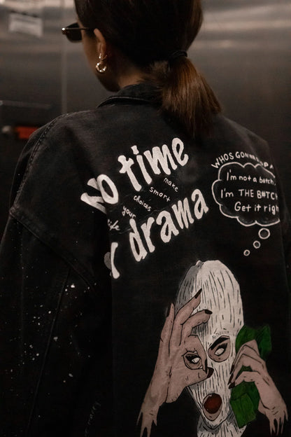 Hand Painted Denim Jacket "No Time For Drama"