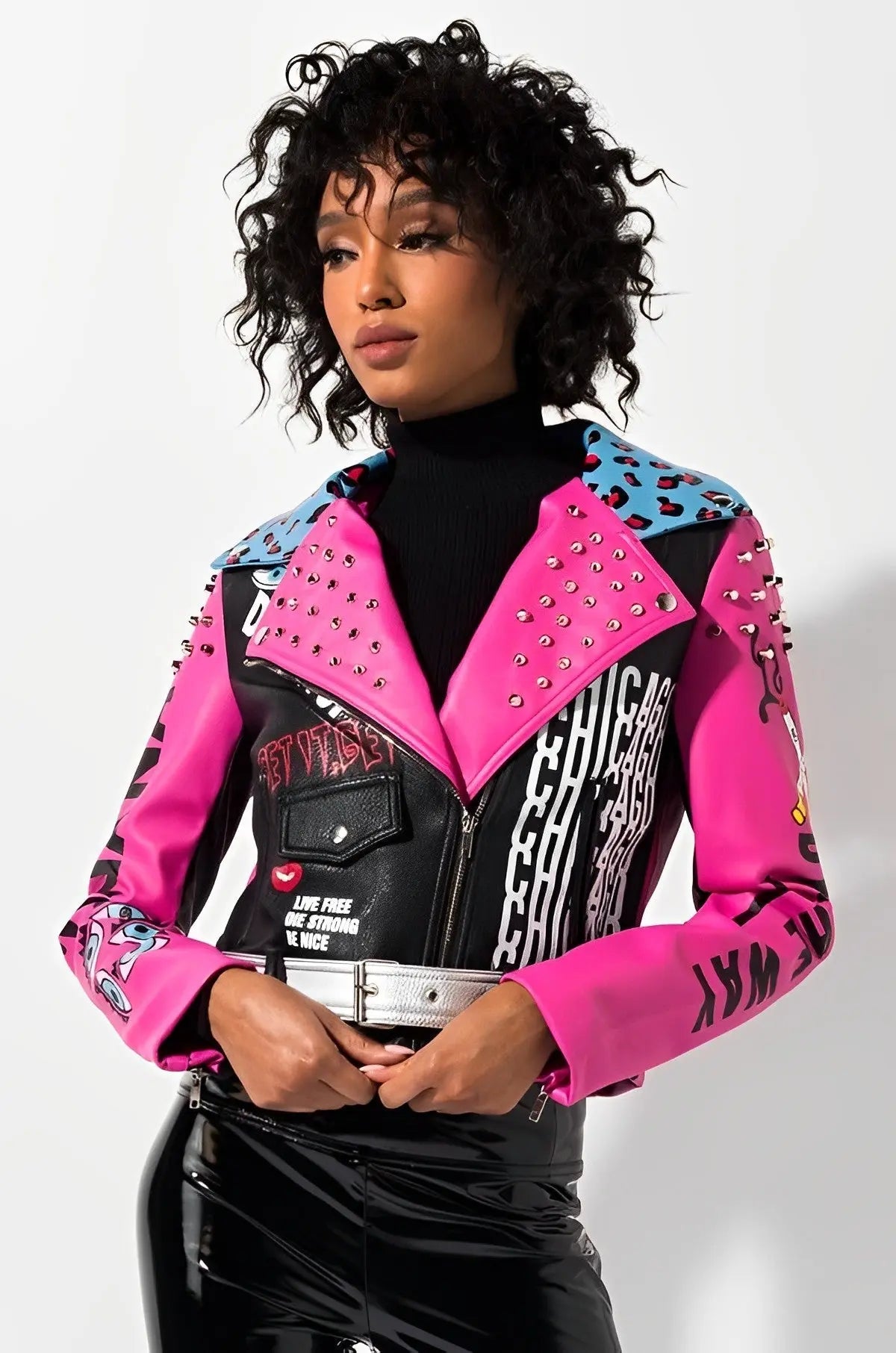 Pink PU Leather Jacket