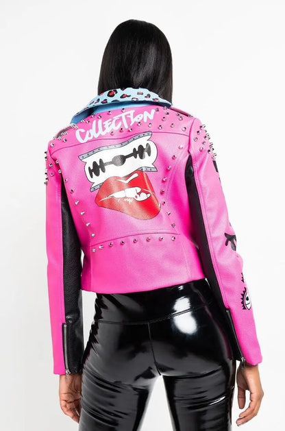 Pink PU Leather Jacket