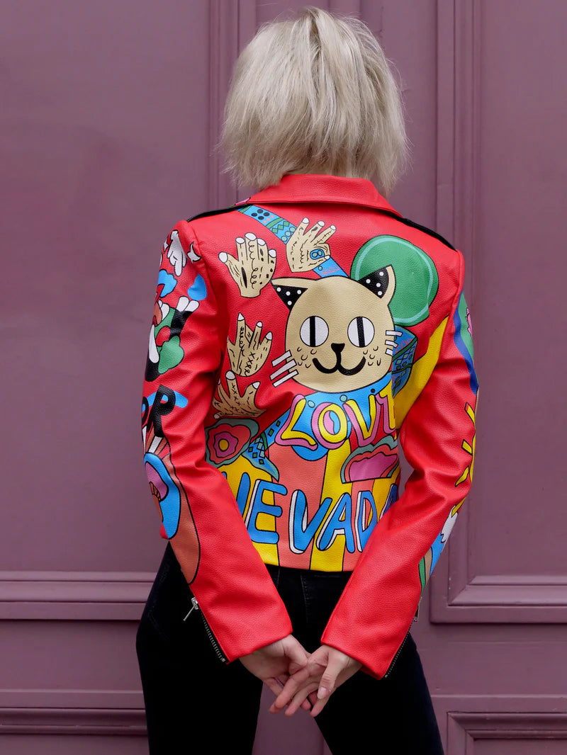 Cartoon PU Leather Jacket