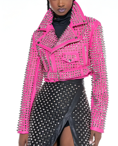 Handmade Rivet Blush Leather Jacket