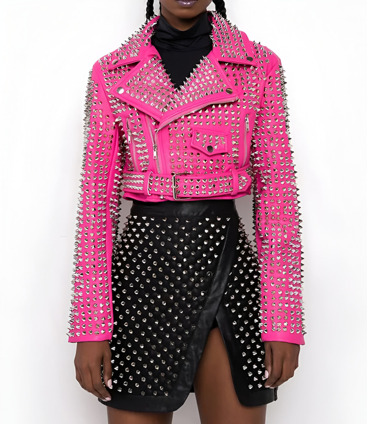 Handmade Rivet Blush Leather Jacket