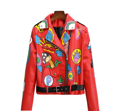 Cartoon PU Leather Jacket